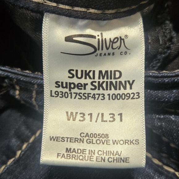 Silver Suki Mid Super Skinny Jeans Women's Deep Indigo Sz 31x31 Western Bohemian - Picture 5 of 10
